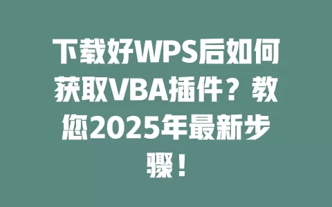 下载好WPS后如何获取VBA插件？教您2025年最新步骤！ 一